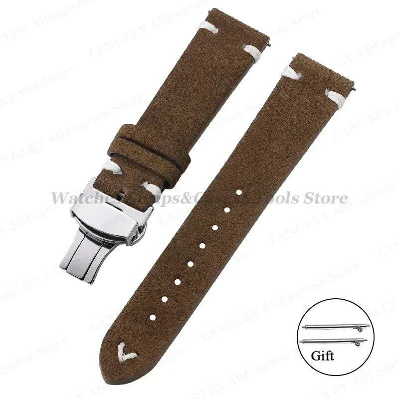 Wildleder Leder Uhrenarmband 18-22mm Schmetterlingsschnalle Unisex Universal