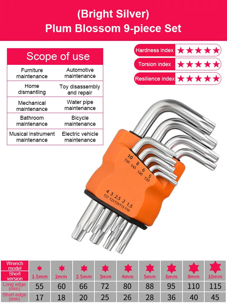 Vielseitiges 9-teiliges Torx-Sternschlüssel-Set aus rostfreiem Chrom-Vanadium-Stahl
