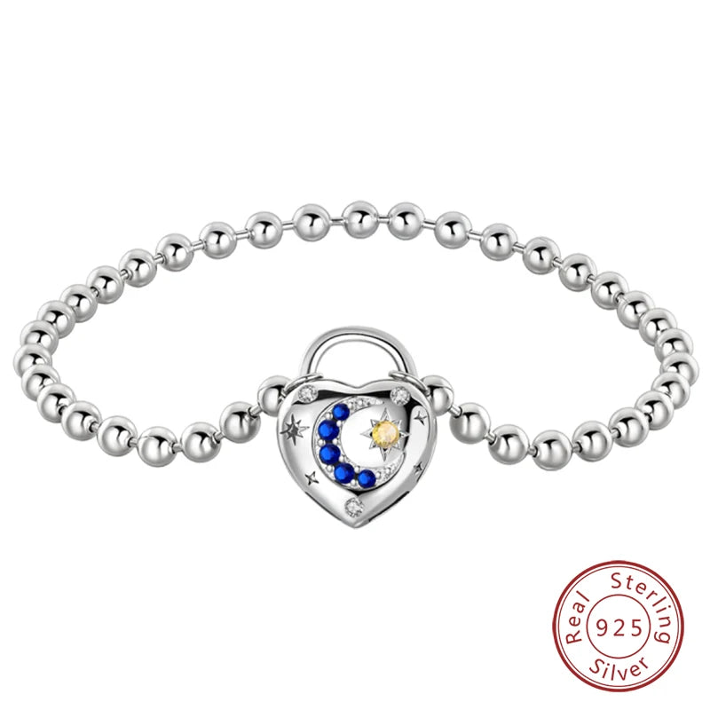 Armband Silber 925 mit Stern Mond Sonne und Grünem Zirkon Charm