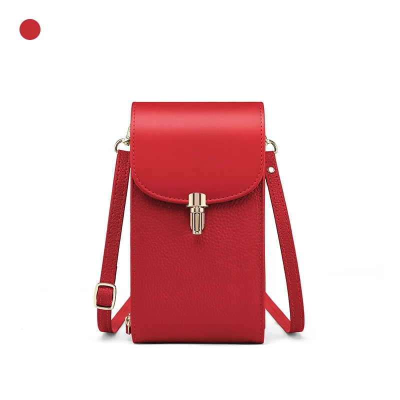 Praktische Leder Umhängetasche mit Kartenfächern und Reißverschluss