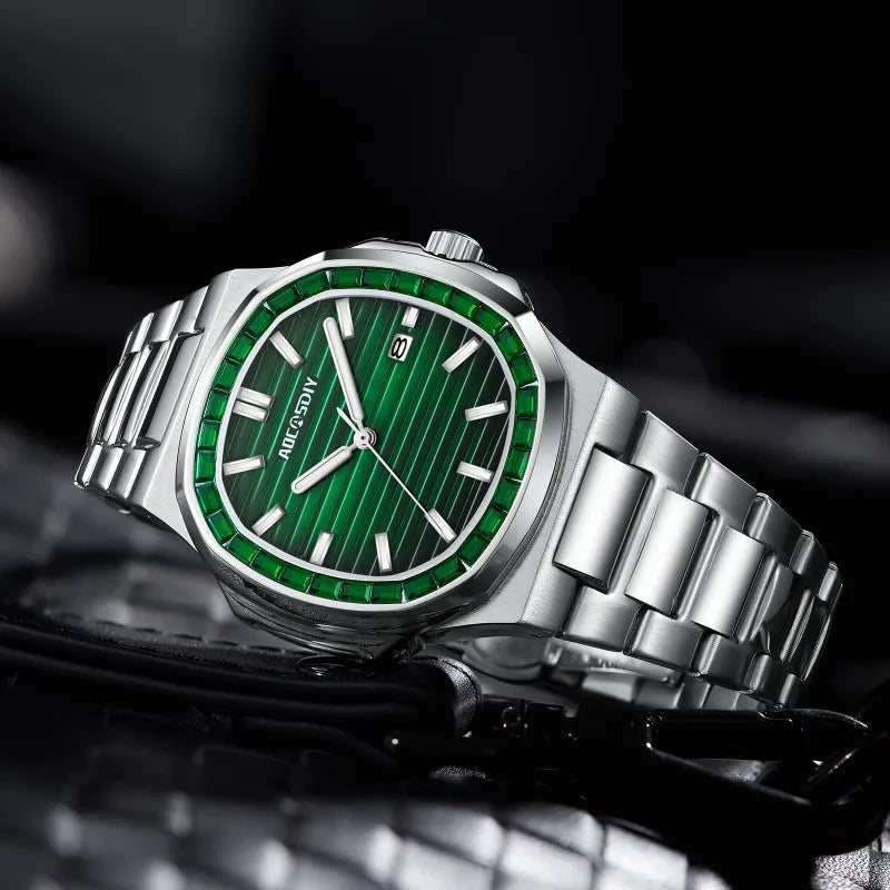 Herren Business Uhr mit Strass wasserdicht leuchtend und Kalender