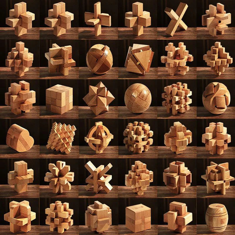 6-teiliges Holz Rätselwürfel Set für IQ Herausforderung