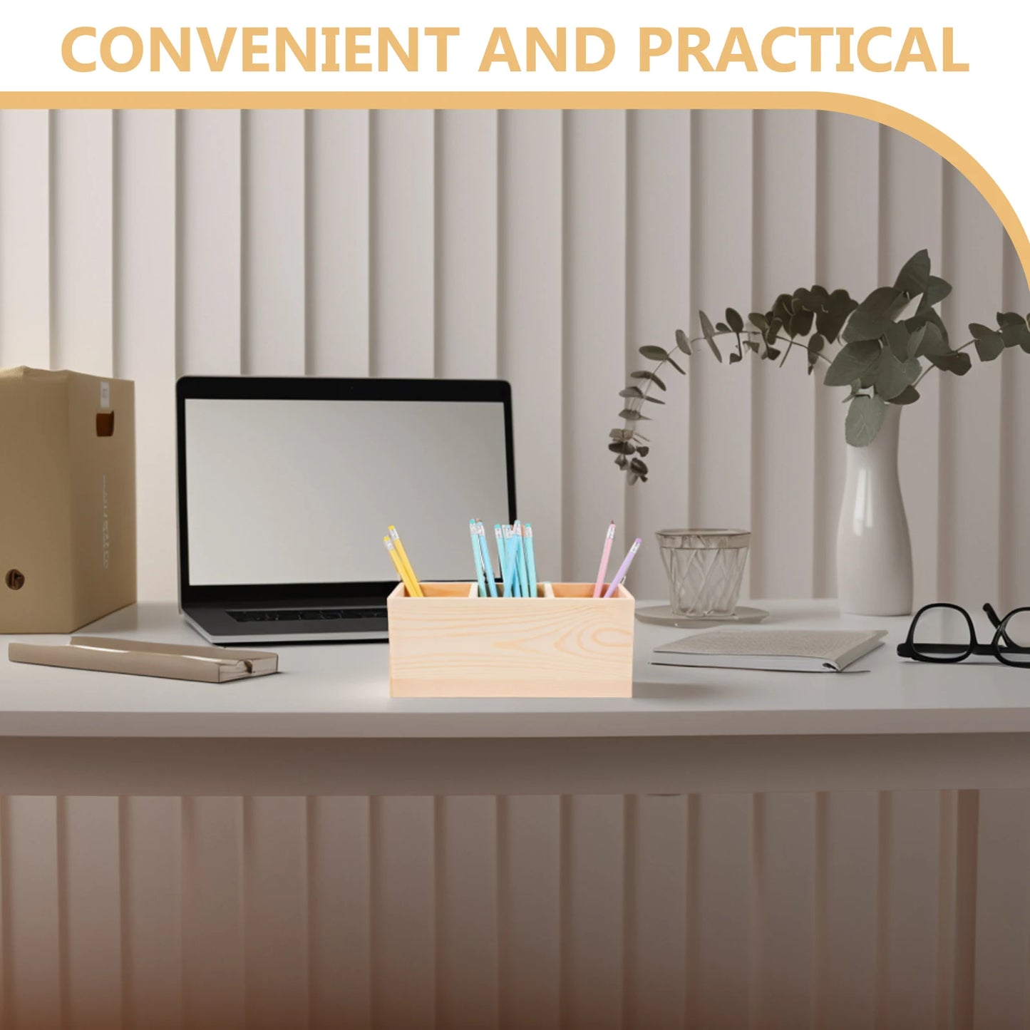 Praktischer 3 Gitter Bleistifthalter aus Holz für Schreibtisch