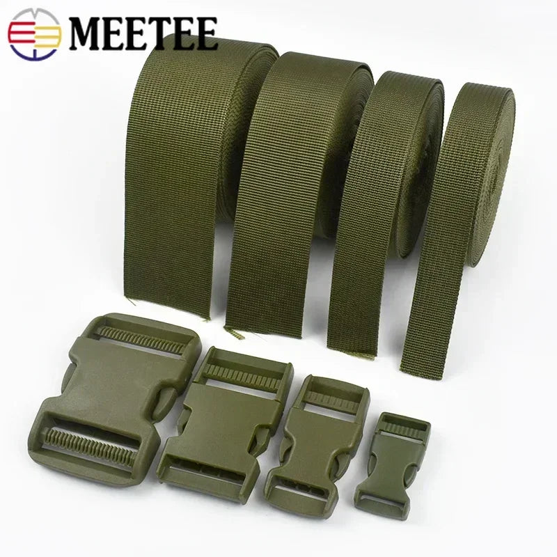 Armygreen Nylon Gurtband Set 20-50mm Kunststoff Schnallen für Rucksack Hundehalsband