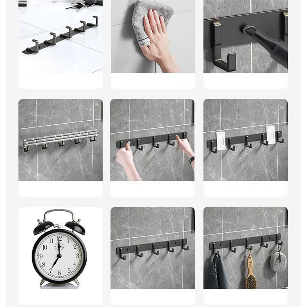 Stabile schwarze Wandgarderobe mit vielseitigen Aufhängehaken