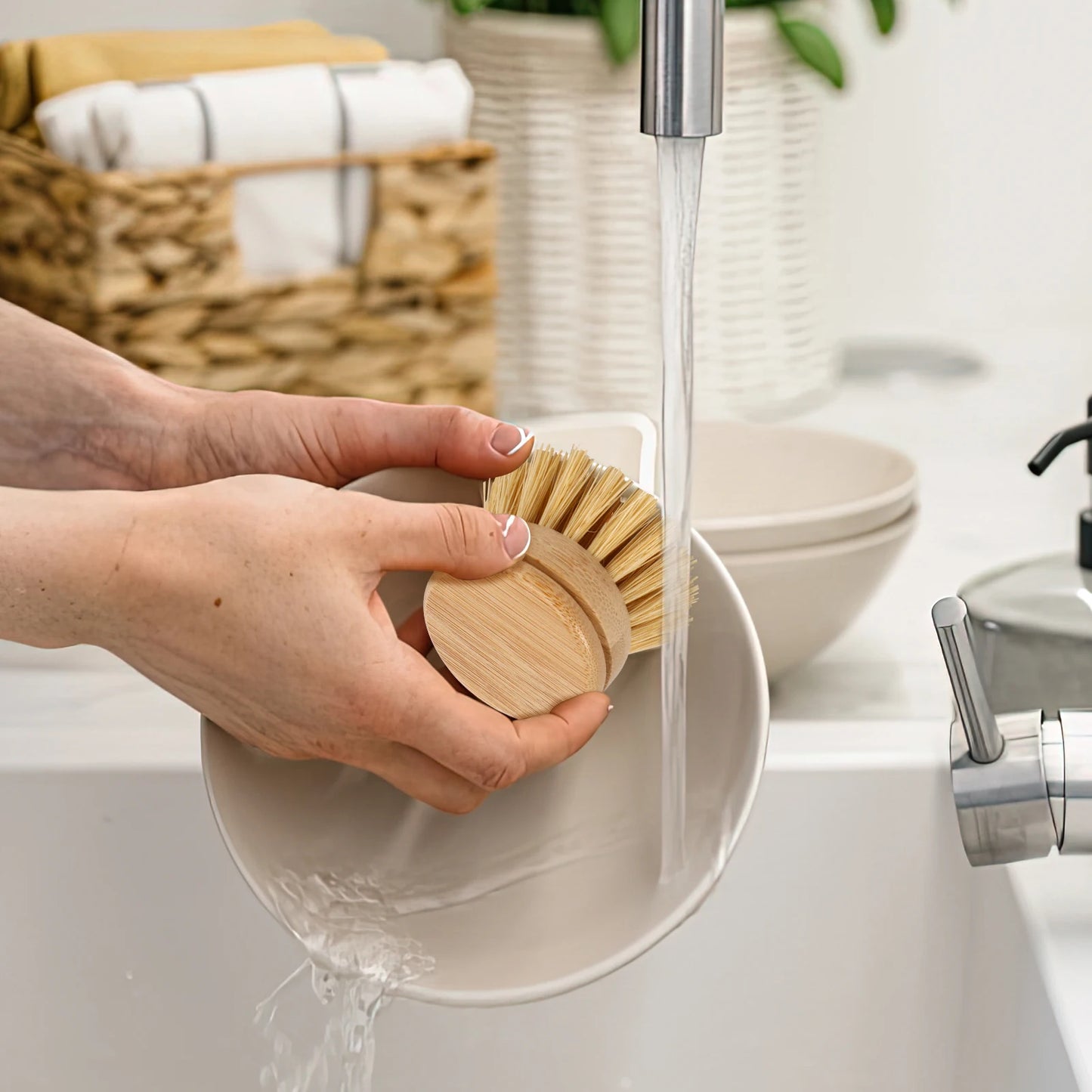 Nachhaltige Holz Geschirrbürste mit Sisal und Kokosnuss