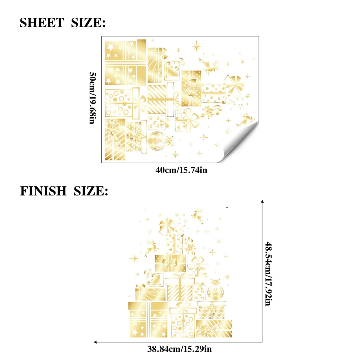Goldene Weihnachts Fensteraufkleber aus PVC für festliche Dekoration