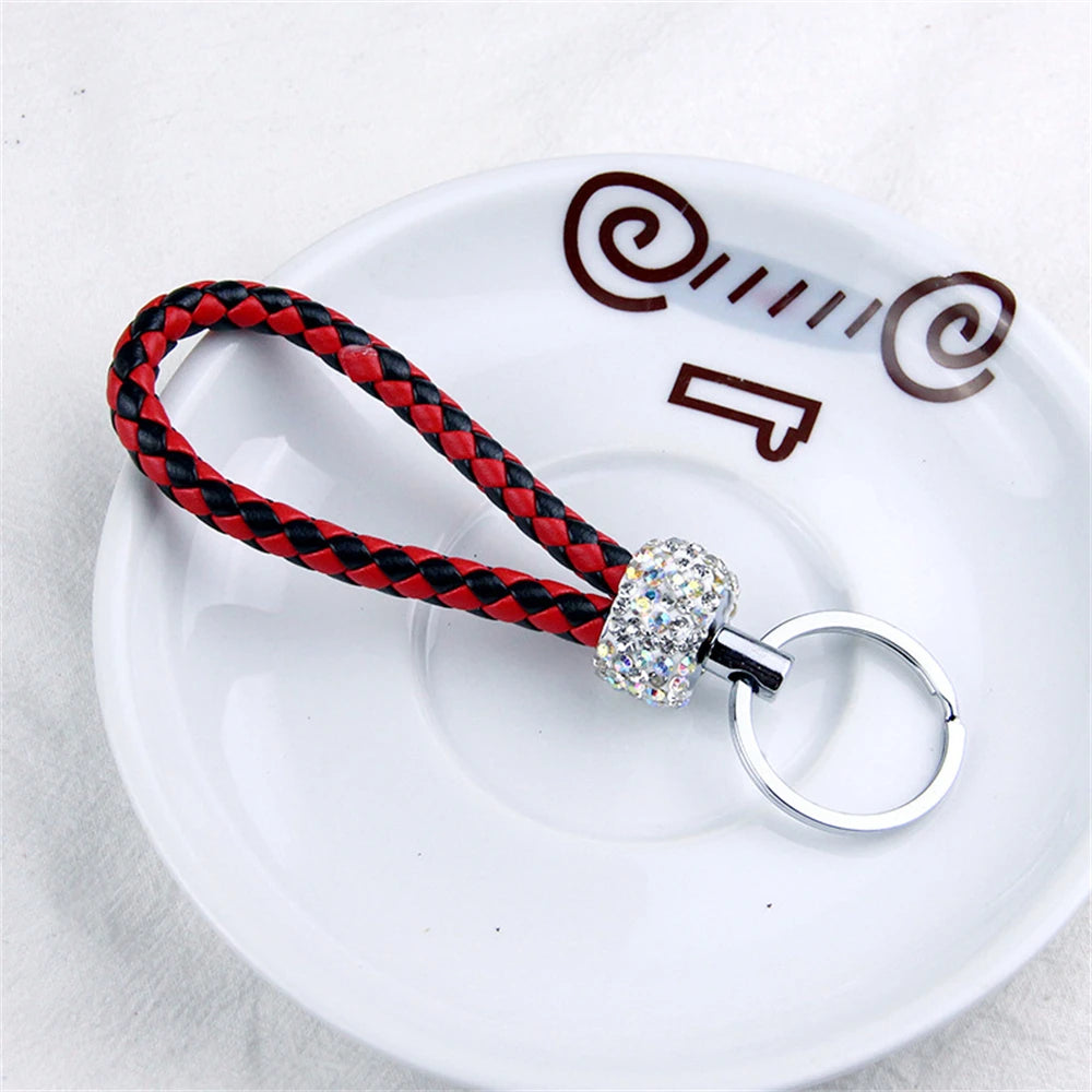 Stilvoller PU-Leder Schlüsselbund mit Glitter - Strass, geflochtenes Seil, Unisex