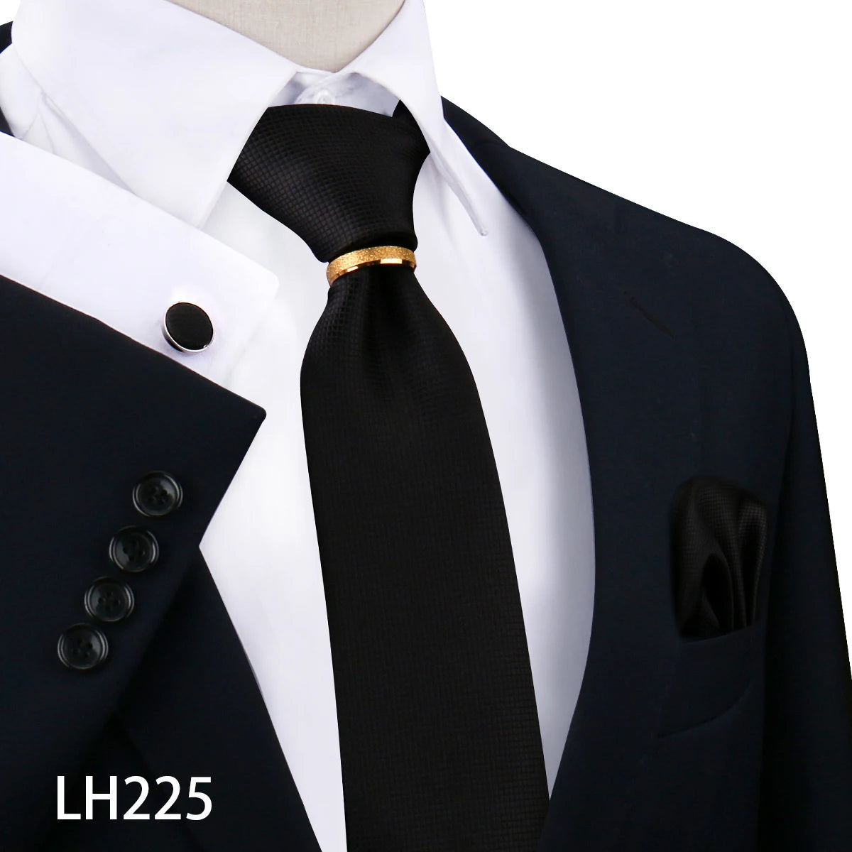 Herren Krawattenset Gold Ring, Manschettenknöpfe, Einstecktuch Festlich