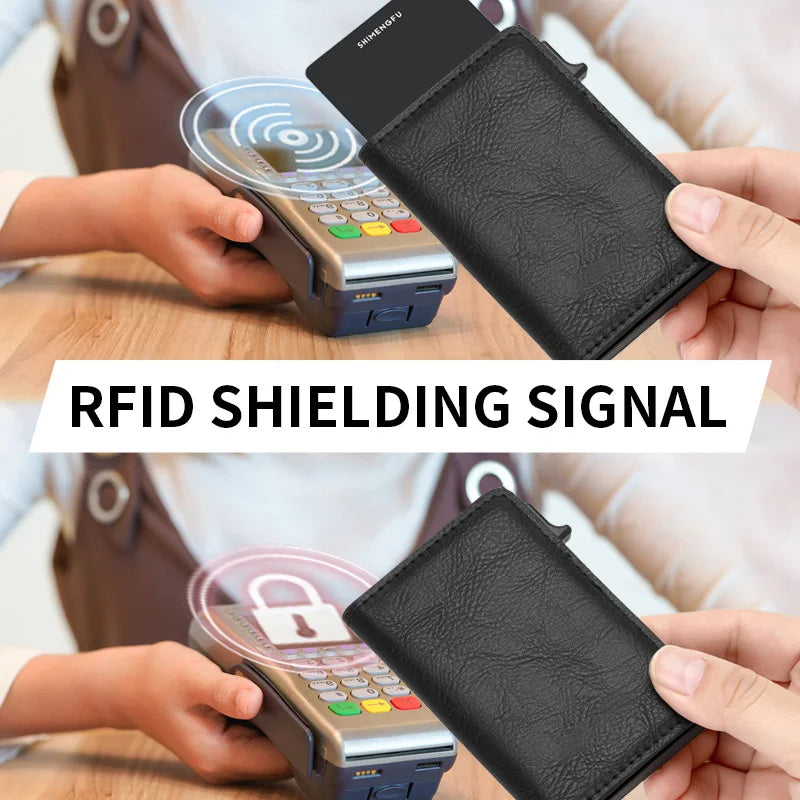 Minimalistischer Metall Leder Kartenhalter Pop-Up Brieftasche Unisex