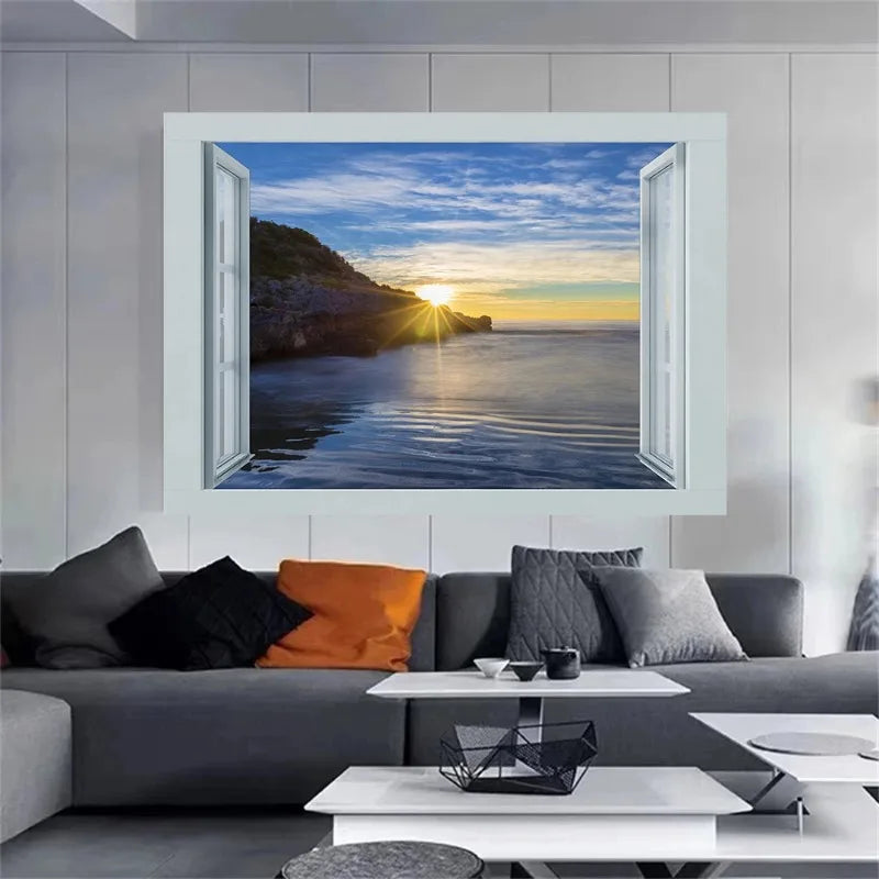 3D Leinwandbild Fluss Wald Strand Sonnenuntergang Landschaft Wandkunst
