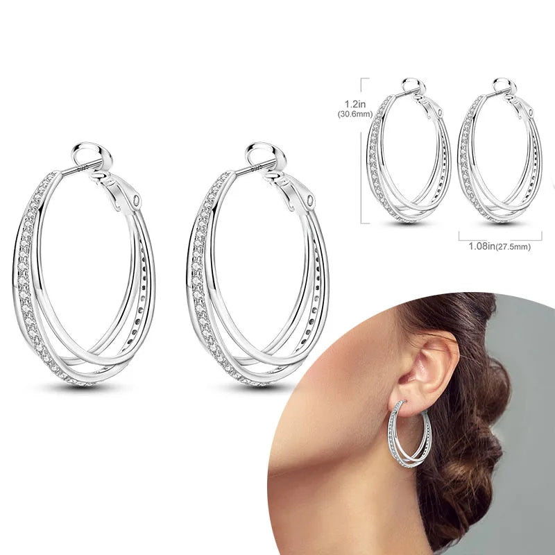 925 Sterling Silber Creolen mit Zirkonia Wassertropfen für Damen