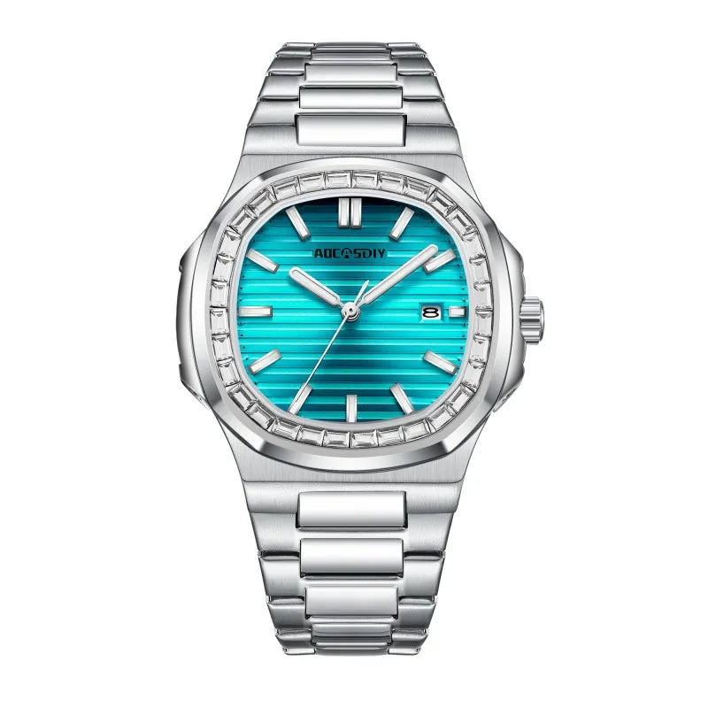 Herren Business Uhr mit Strass wasserdicht leuchtend und Kalender