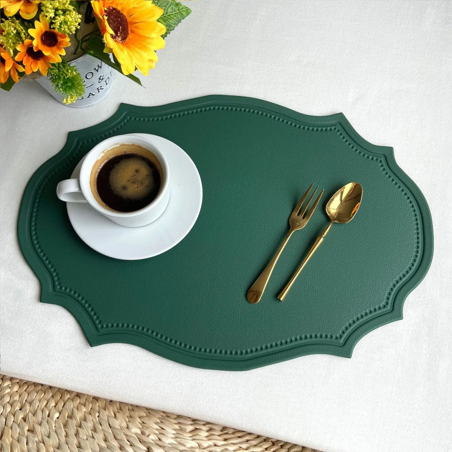 Geformte PU Kunstleder Tischsets Luxus Schwarz Creme Grau 1/4/6 Stk.