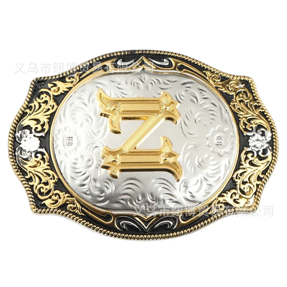 Goldfarbene Legierungs Gürtelschnalle im Western-Stil mit Buchstaben