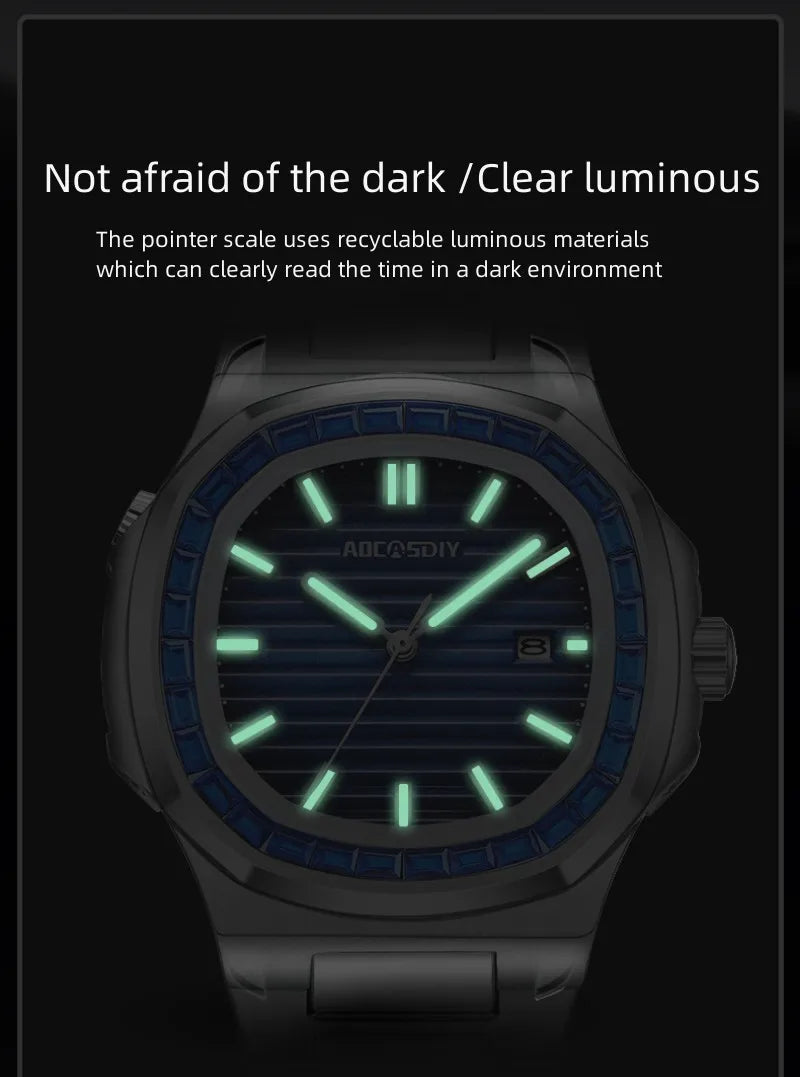 Herren Business Uhr mit Strass wasserdicht leuchtend und Kalender