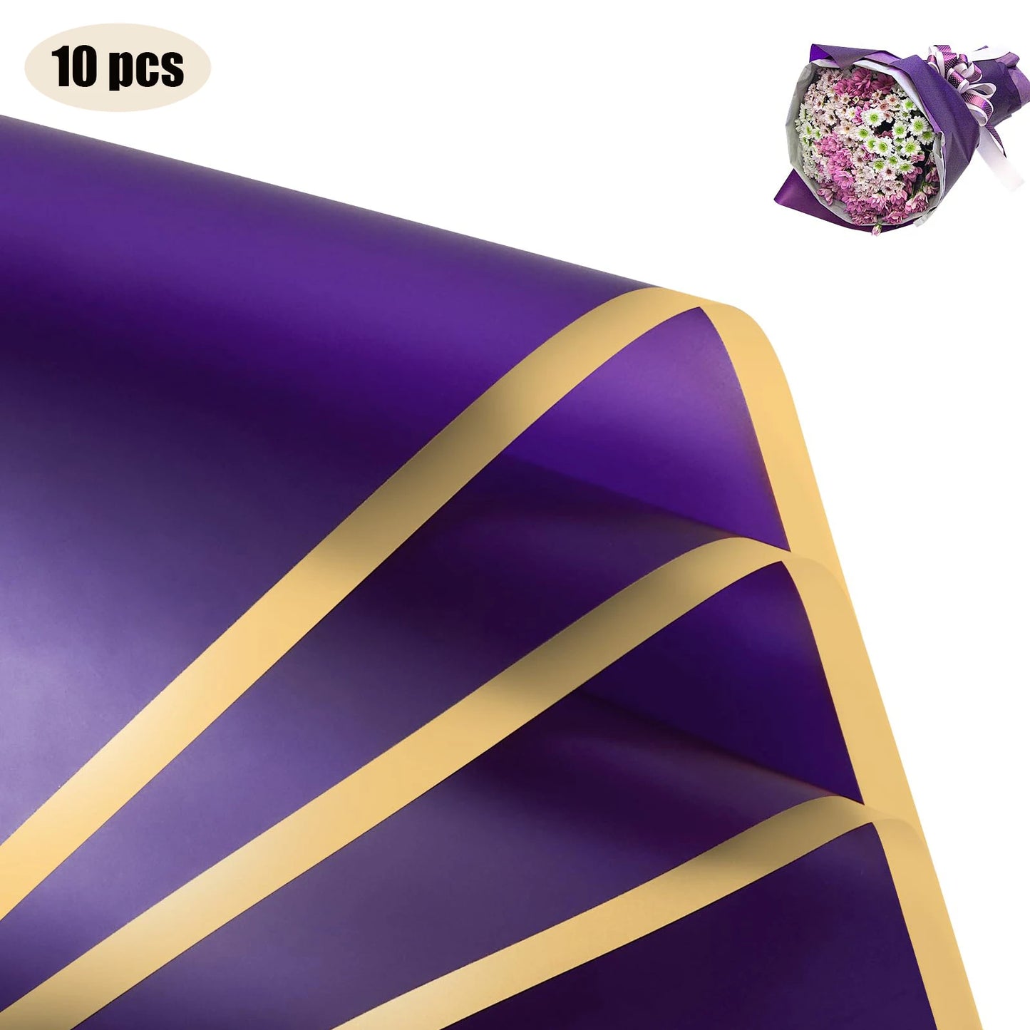 10 Blatt wasserfestes Blumen-Geschenkpapier mit goldenen Kanten für DIY-Feiern