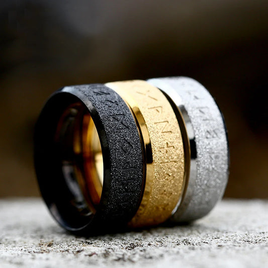 Vintage Edelstahl Wikinger Runenring mit mattierter Oberfläche Herrenring