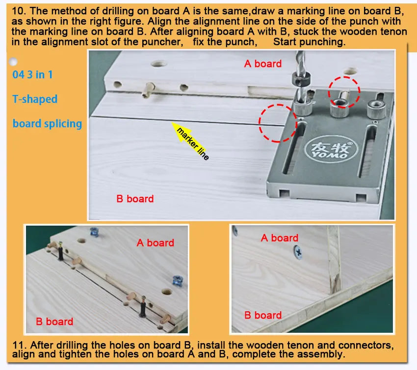YOMO 3-in-1 Dübelvorrichtung für Möbel - Holzbohrer Locator-Yabubest - Home & More