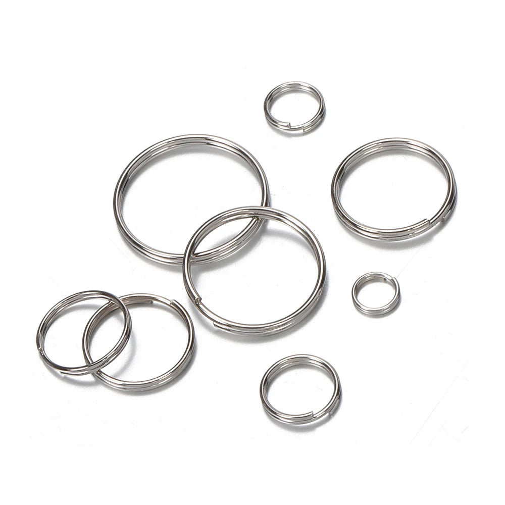 50x Edelstahl Schlüsselanhänger Ringe DIY Zubehör 6-20mm rhodiniert