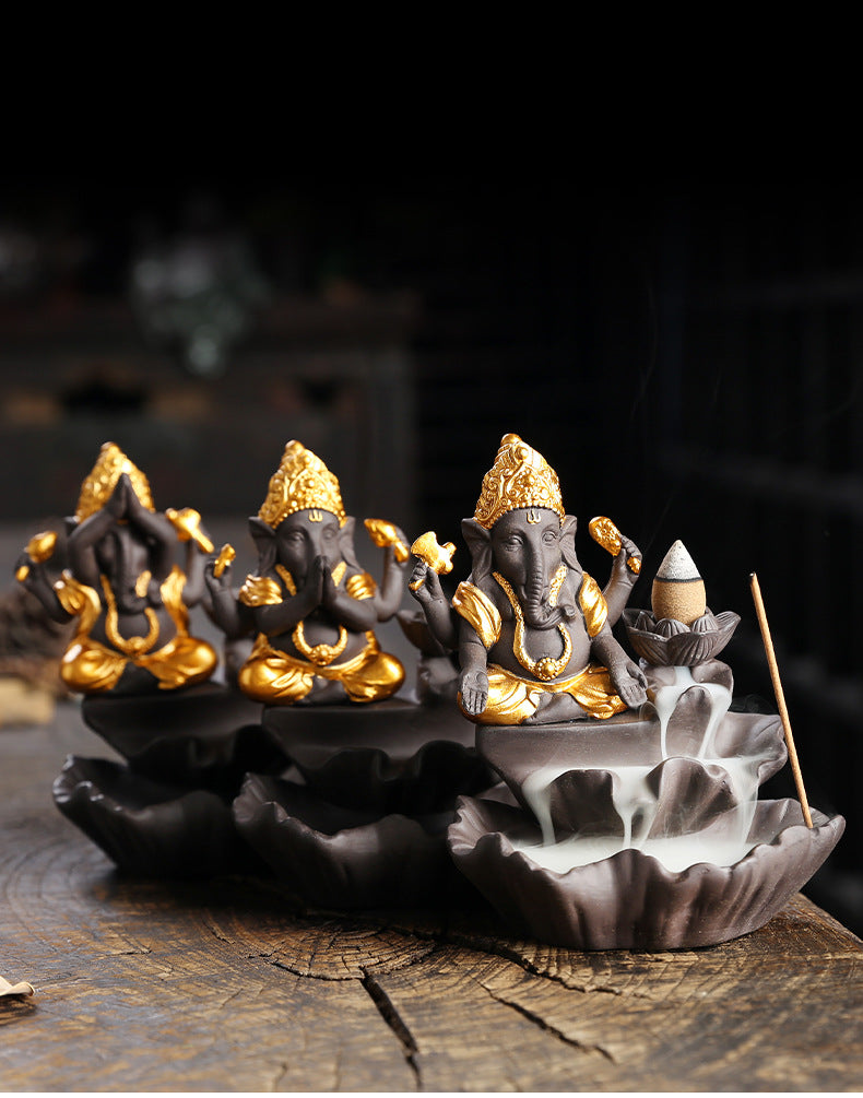 Kunsthandwerk Elefant Lotus Rückfluss Weihrauchbrenner Dekor