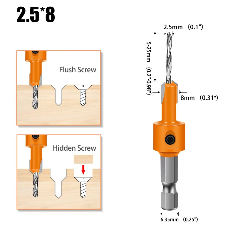 Sechskantschaft HSS Holzsenker Schraubenausdreher in verschiedenen Größen