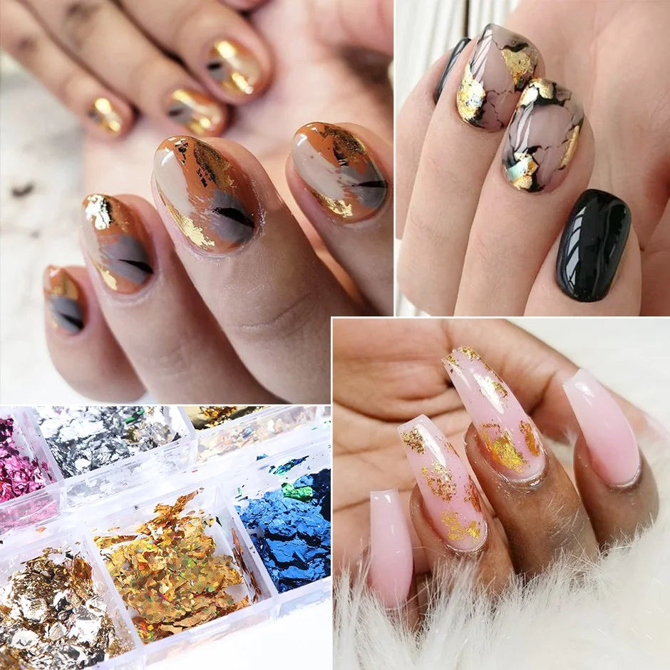 12 Farben Nagel Folien Flocken Set für einzigartige Nagelkunst Effekte