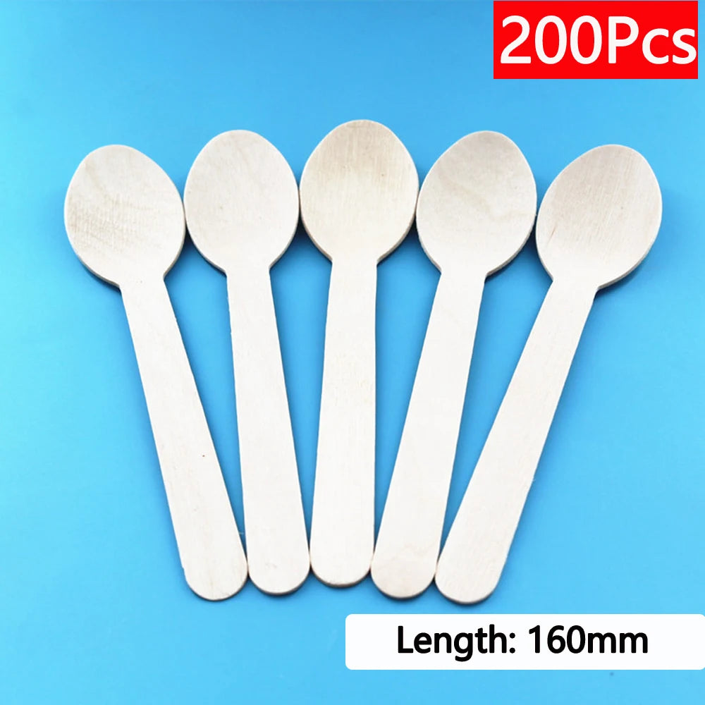 Einweg-Holzbesteck 16 cm 10/150/500 Stück Gabel Löffel Messer Set