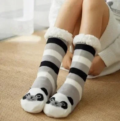 2er Set flauschige Damen Thermo-Socken rutschfest warm Plüsch Weihnachten