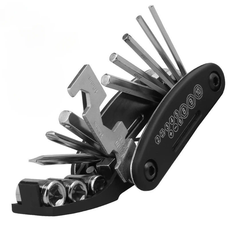 16-in-1 Fahrrad Multitool aus Kohlenstoffstahl – Kompaktes Reparaturset