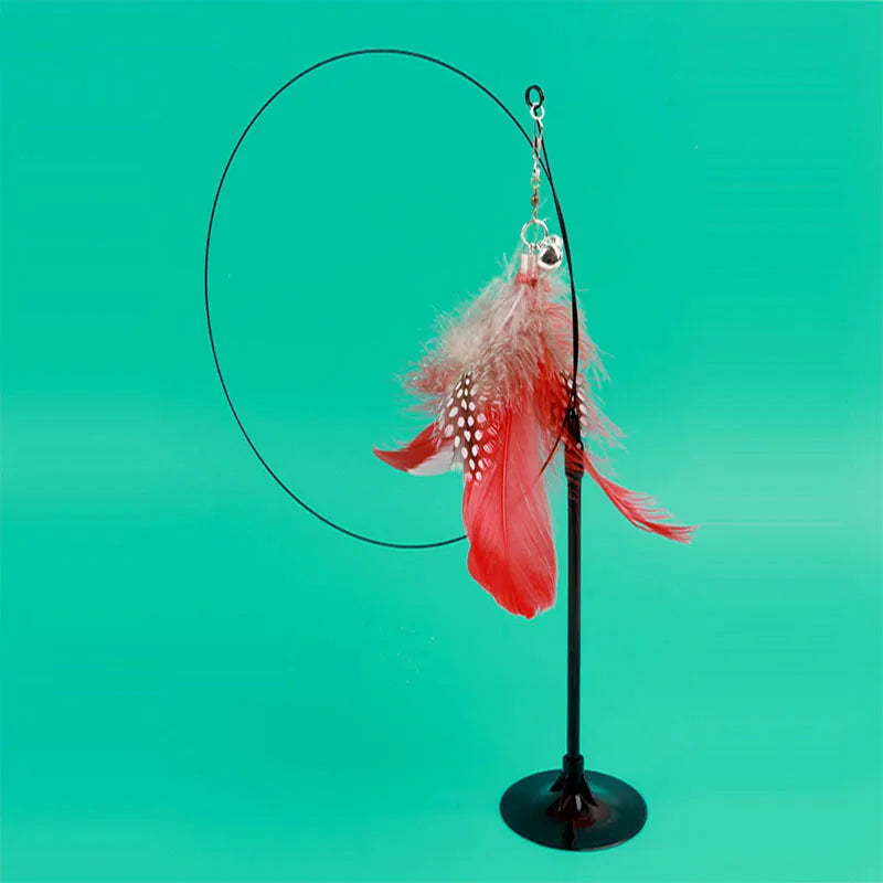 Interaktives Katzenspielzeug mit bunter Feder, Saugnapf und abnehmbarem Stab