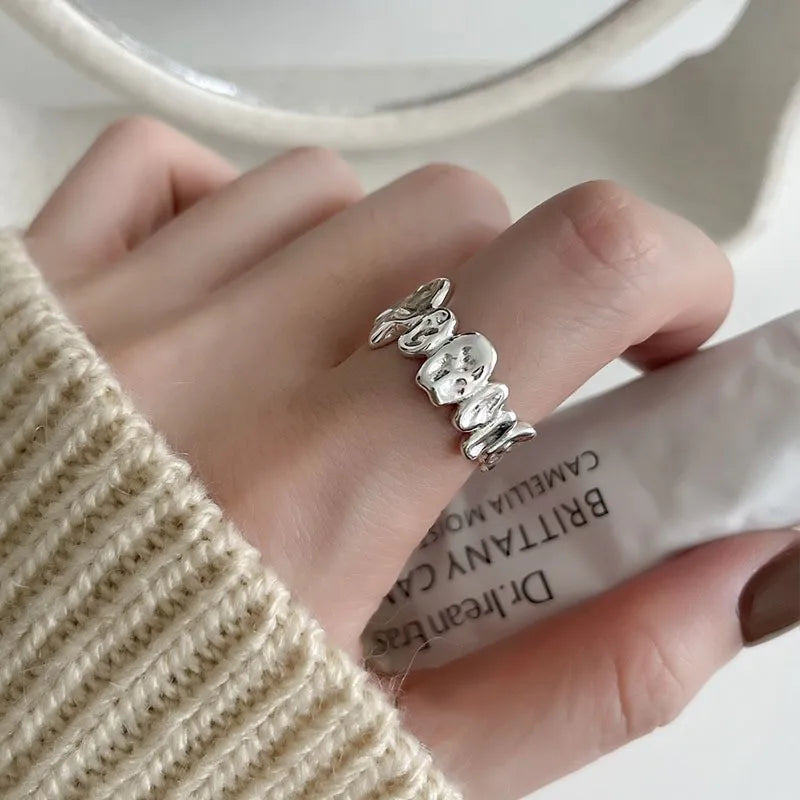 Verstellbarer Silberring mit hohlen Linien, stylischer Punk-Schmuck Unisex