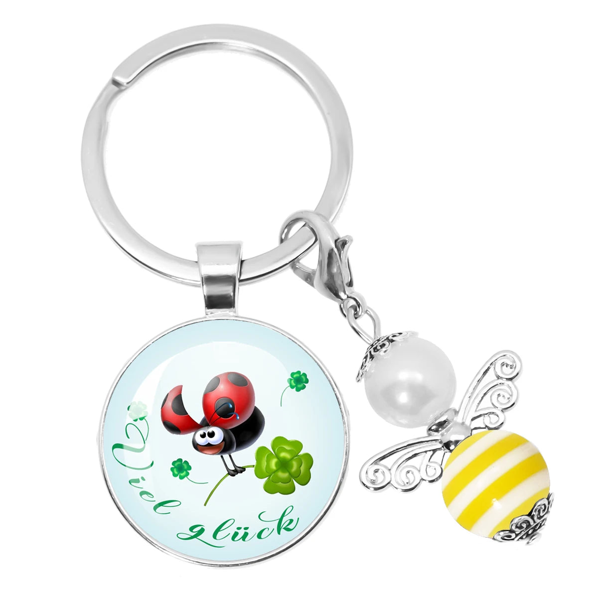 Glücksbringer Schlüsselanhänger mit vierblättrigem Kleeblatt Design