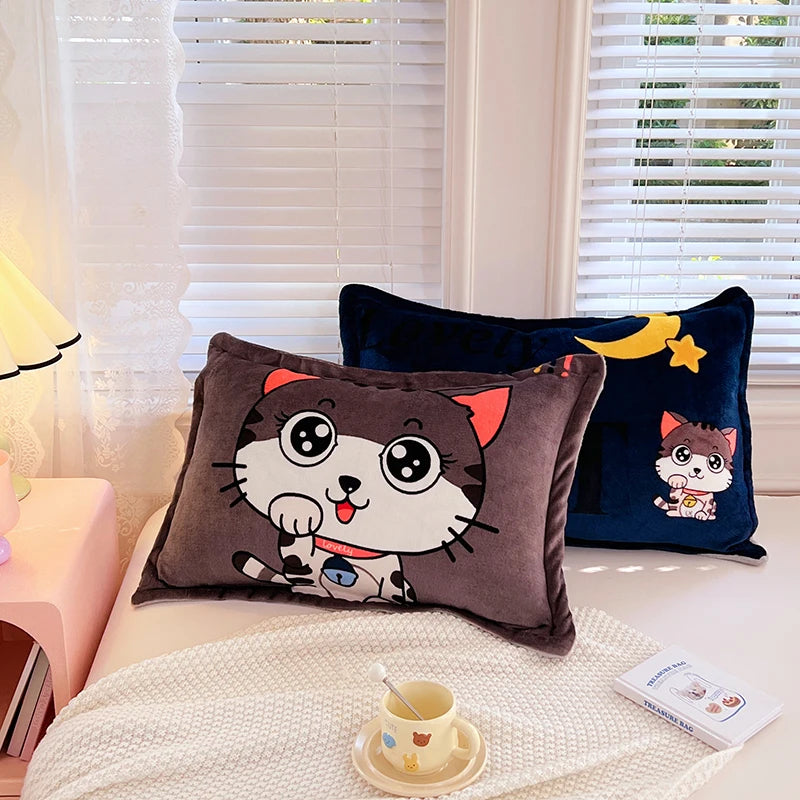 2er Set Milch Fleece Kissenbezüge Winter weich warm Korallenfleece