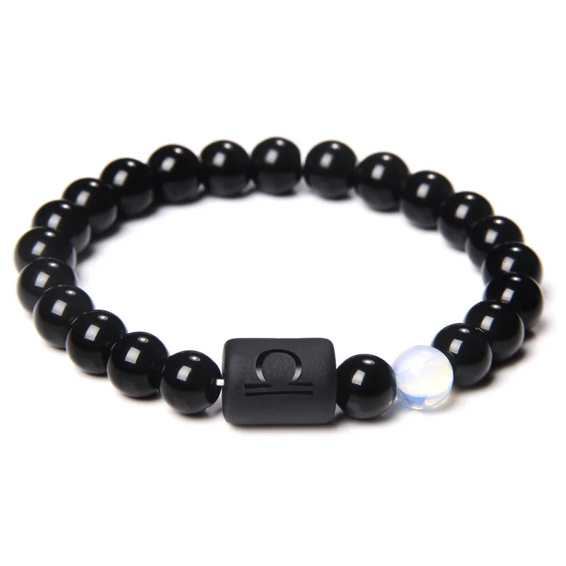 Sternzeichen Armband aus schwarzem Onyx Stein Elastisch für Damen Herren