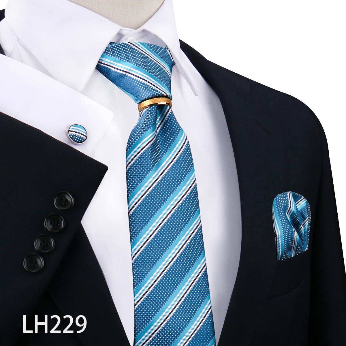 Herren Krawattenset Gold Ring, Manschettenknöpfe, Einstecktuch Festlich