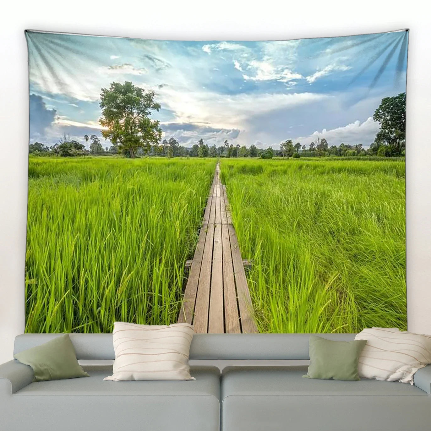 Ländliche Landschafts Tapisserie mit Wald und Wasserfall Motiv