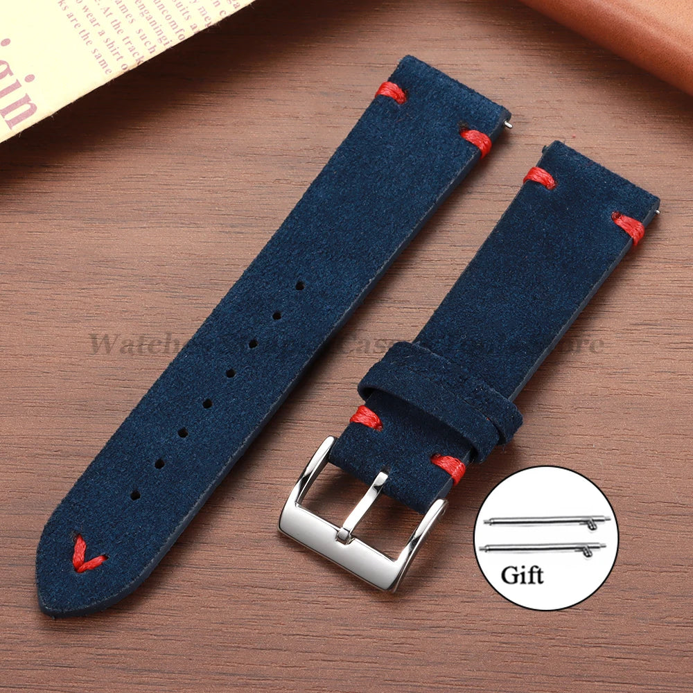 Wildleder Vintage Uhrenarmband in Blau mit Schnellverschluss