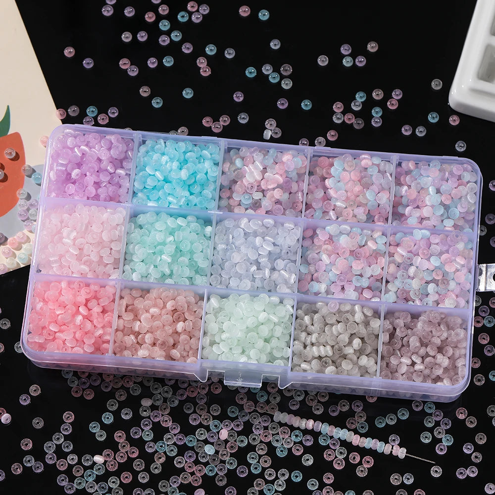 Bunte 4mm Glas Katzenaugen Rocailles Perlen für DIY Schmuck