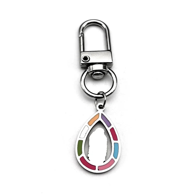 Schlüsselanhänger Jungfrau Maria Edelstahl mit Goldfarbener Emaille Tropfenform