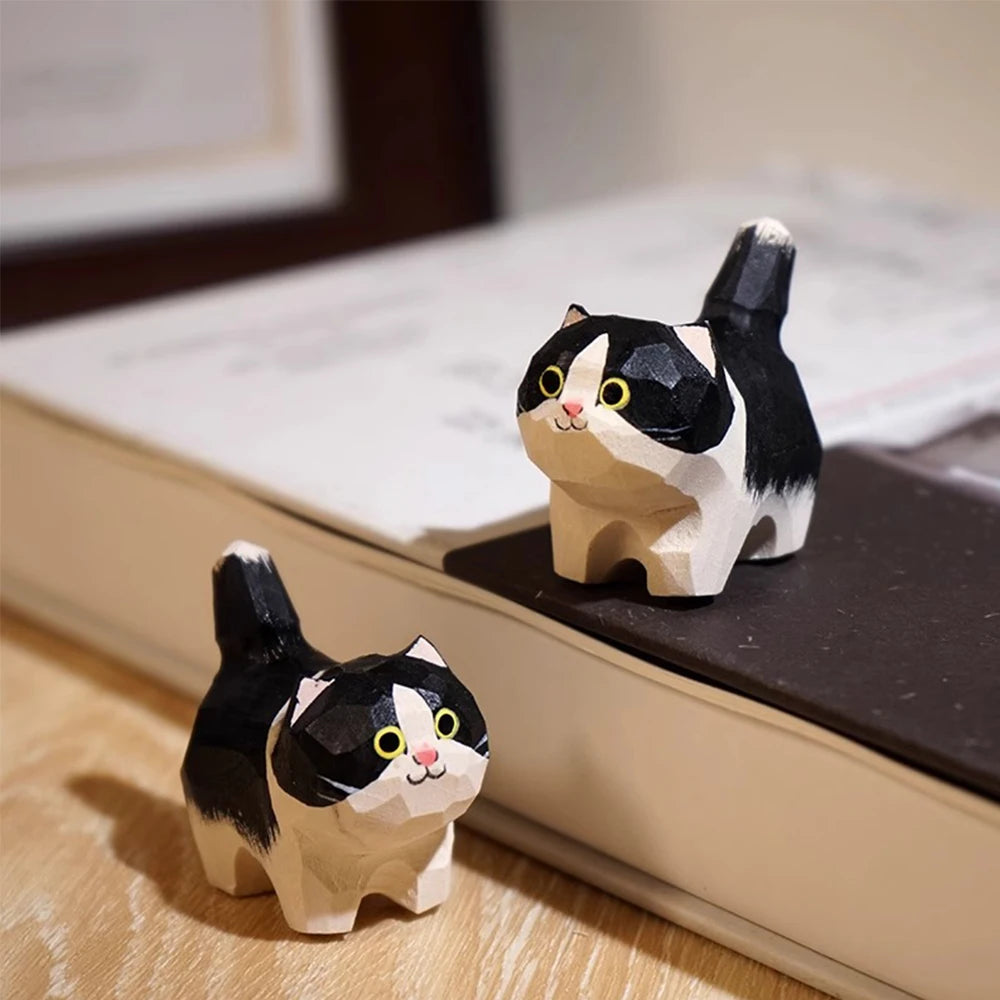 Handgeschnitzte Katzenfigur Holz Deko Regal Schreibtisch Geschenk