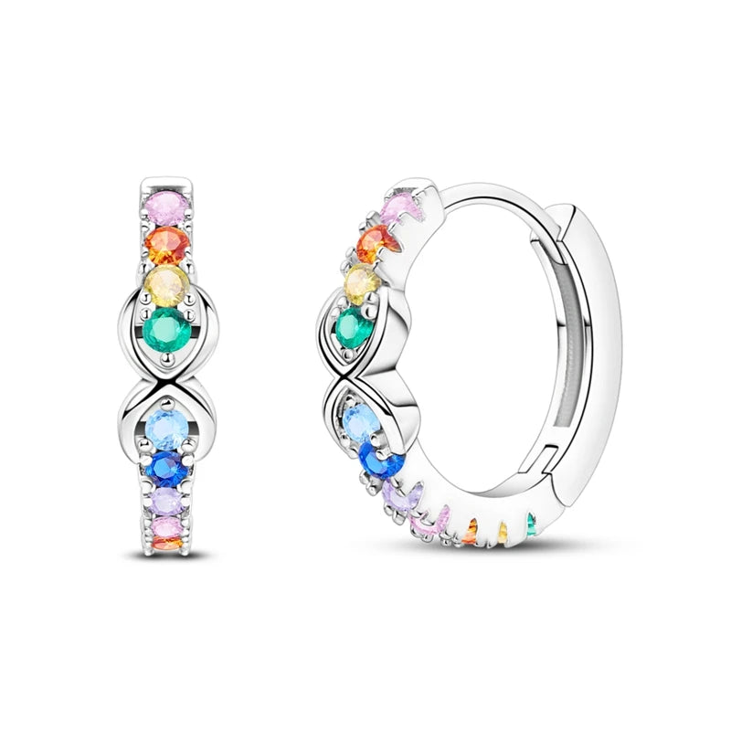 925er Sterlingsilber Creolen mit bunten Zirkon Blumen und Sternen Damenohrringe