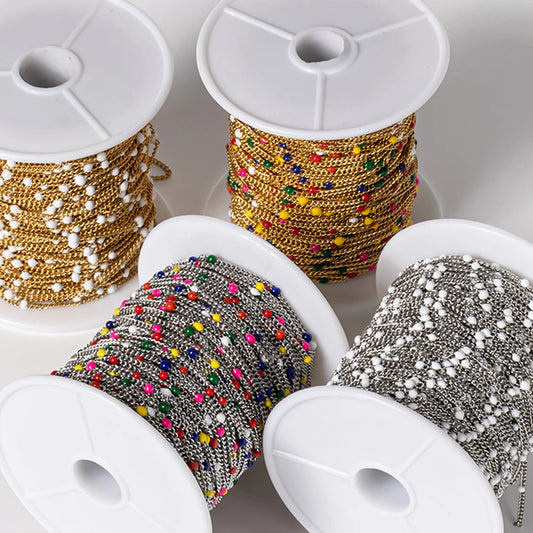 1 Meter Edelstahl Gliederkette mit bunten Emaille Kugeln für Schmuck DIY