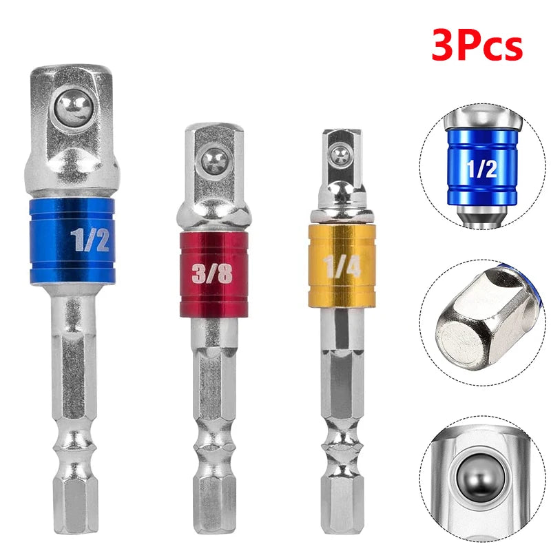 3er Set Bohrer Steckschlüssel Adapter aus Hartstahl