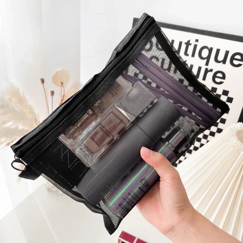 Mesh Kosmetiktasche Set 1 bis 3 Stück Schwarz Transparent Reise Organizer