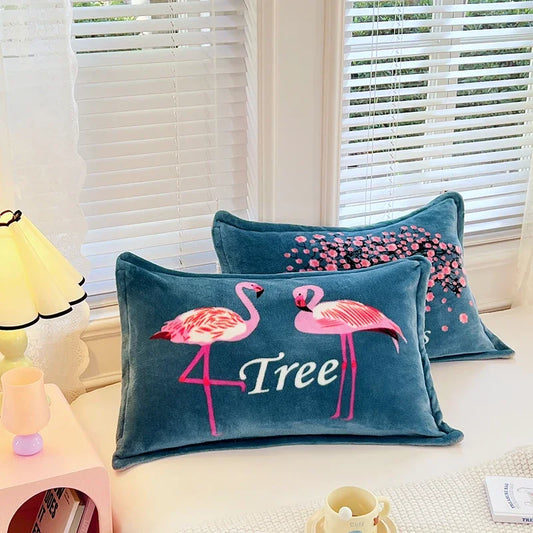 2er Set Milch Fleece Kissenbezüge Winter weich warm Korallenfleece