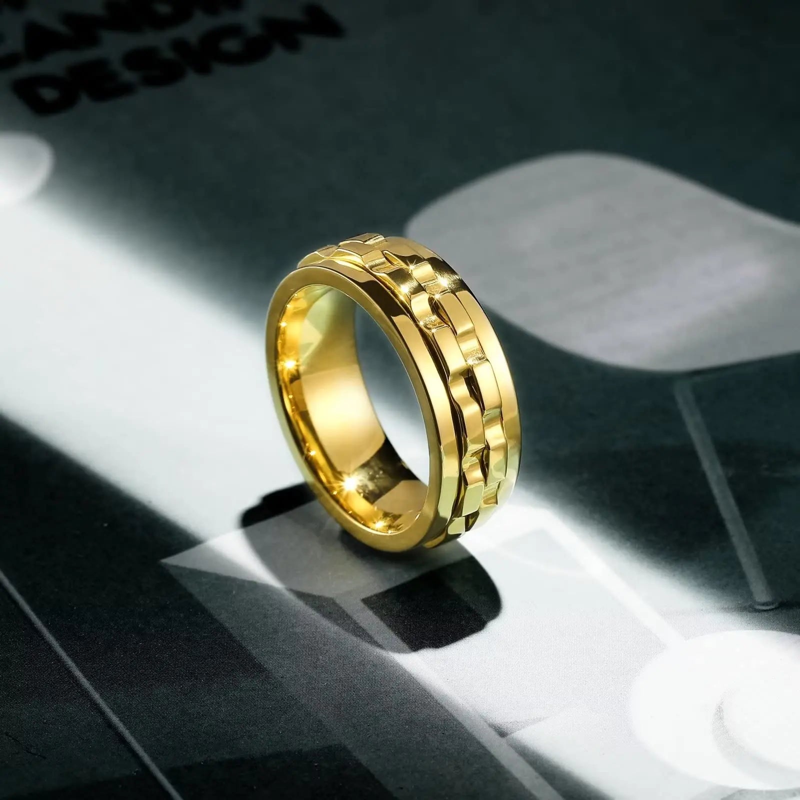 Drehbarer Edelstahl Ring mit Ketten Design für Herren