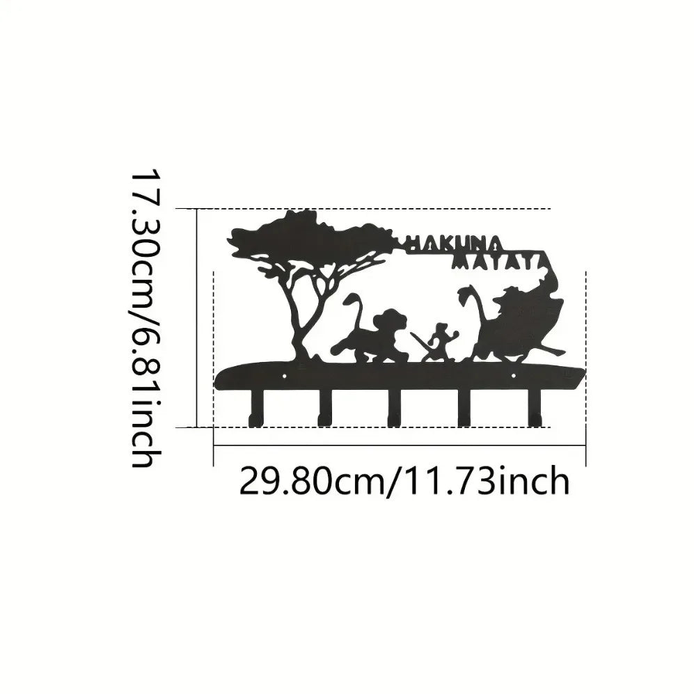 Wand Schlüsselhaken Schwarz Metall mit Cartoon Tiermuster Dekor