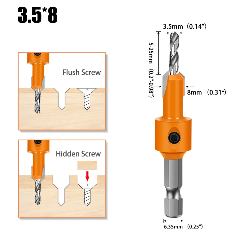 Sechskantschaft HSS Holzsenker Schraubenausdreher in verschiedenen Größen