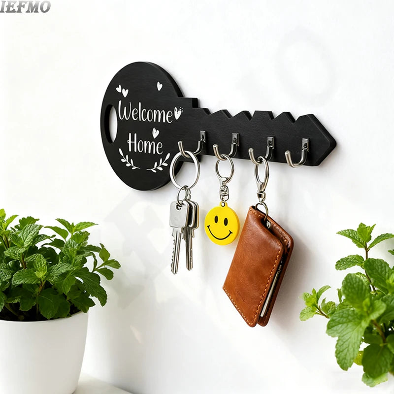 Rustikaler Vintage Schlüsselhalter aus Holz mit 5 Haken zur Wandmontage